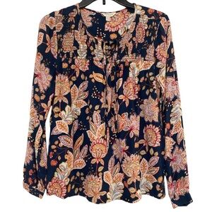 Lucky Brand 🍀 Smocked Floral Paisley Boho Villager Blouse - Size L